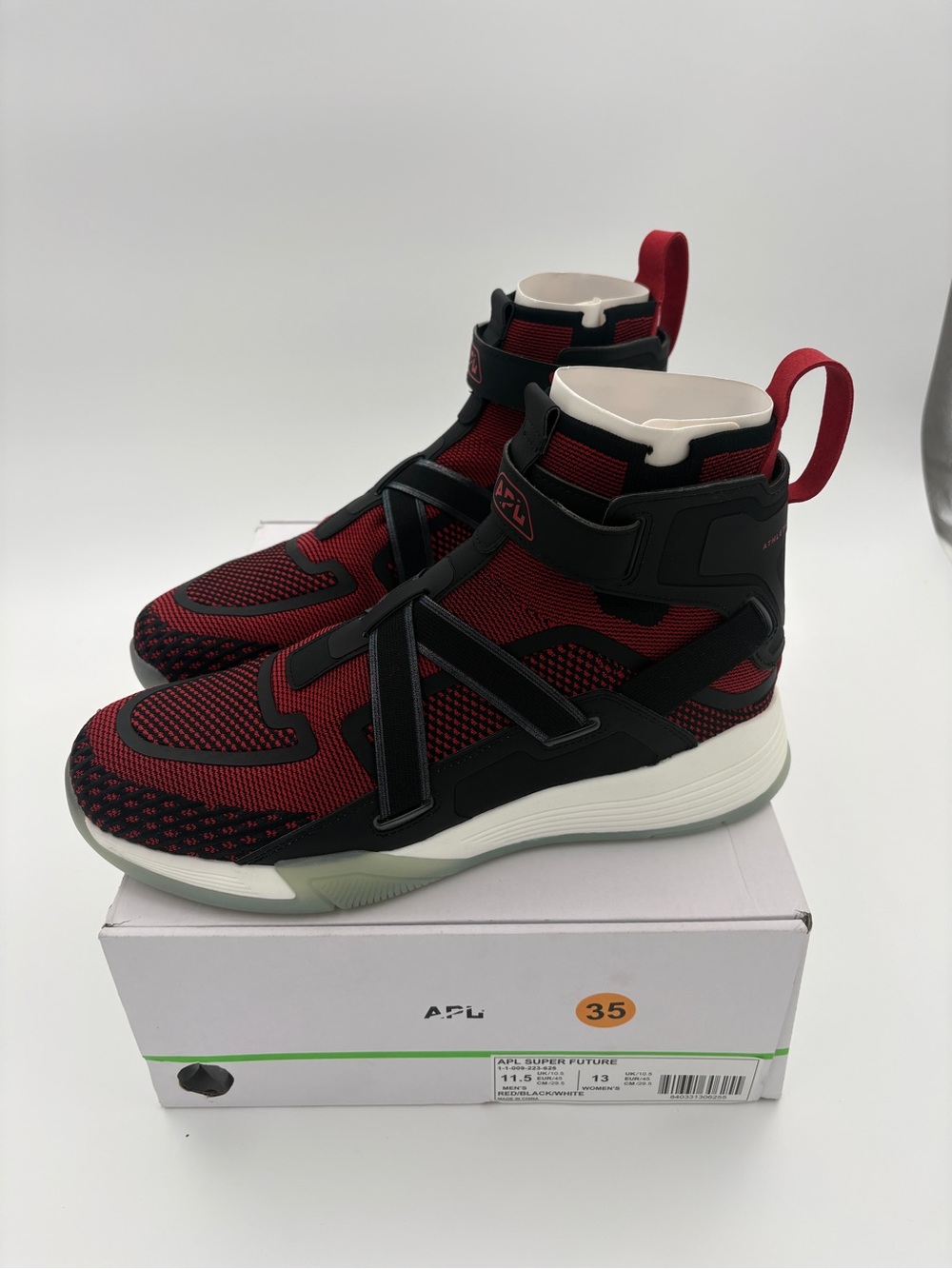 APL Men's Super Future High Top Red and Black Sneakers Size 11.5 M / 13 W